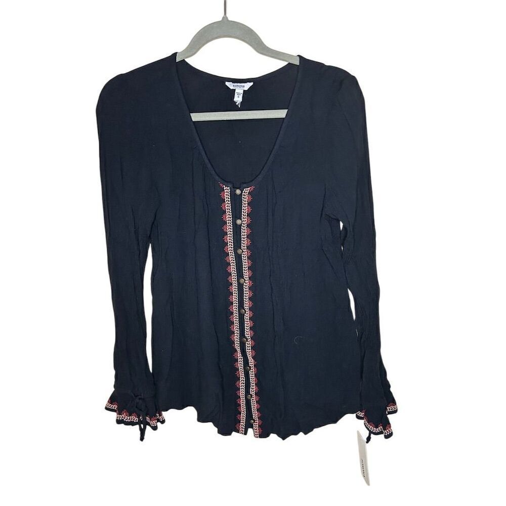 Sonoma Women's Black Embroidered Long Sleeve Blouse Size S Standard Casual
